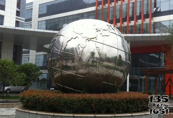 地球仪雕塑-城市企业不锈钢浮雕镜面地球仪雕塑