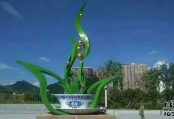 花朵雕塑-公园广场不锈钢绿色水仙花雕塑
