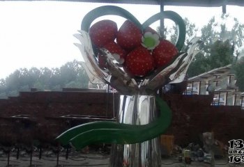 草莓雕塑-不锈钢水果草莓雕塑