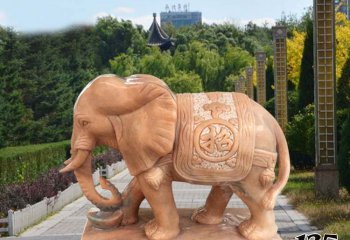 大象雕塑-寺庙晚霞红石雕镇宅大象雕塑