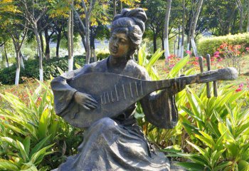 弹奏人物雕塑-公园坐着石头上弹吉他人物铜雕弹雕塑