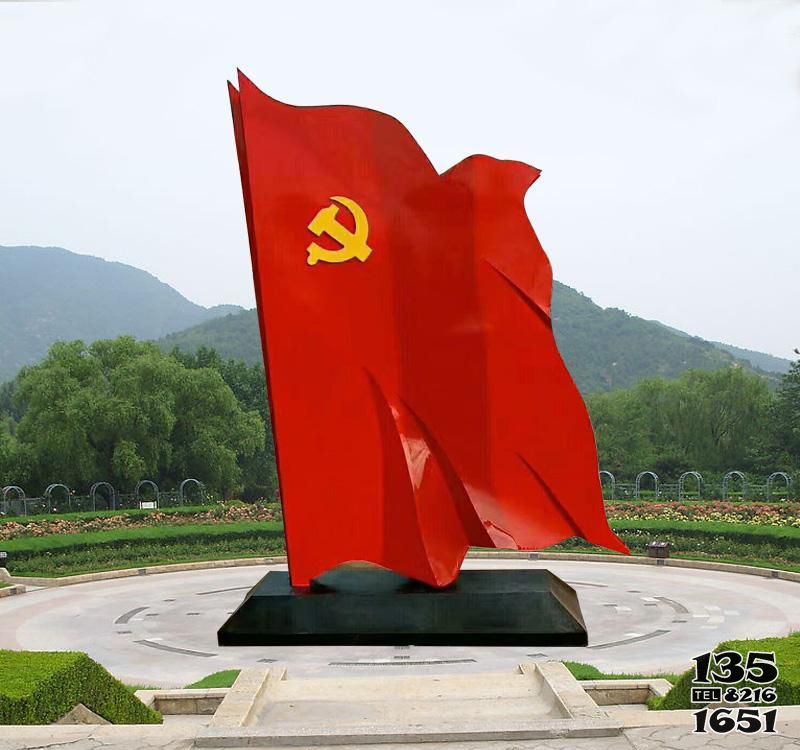 党建雕塑-园林广场大号红色不锈钢党建雕塑高清图片