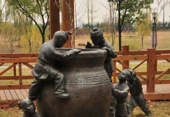 缸雕塑-公园司马光砸缸小品铜雕寓言故事缸雕塑