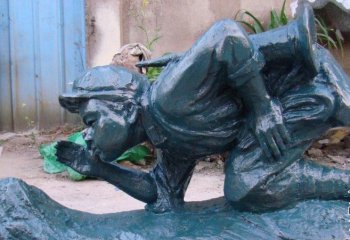 红军雕塑-公园铜雕背着冲锋号的小红军雕塑
