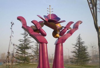 花朵雕塑-不锈钢公园抽象手捧花朵雕塑