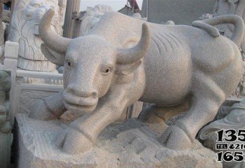 华尔街牛-公园里摆放的歪着头的砂石石雕创意华尔街牛