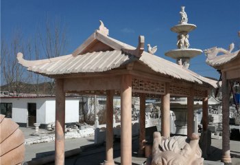 凉亭雕塑-村庄文化广场摆放晚霞红长廊凉亭