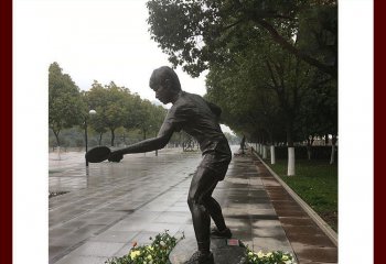 乒乓球雕塑-公园街道旁乒乓球运动员玻璃钢仿铜雕塑