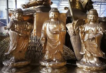 三圣雕塑-不锈钢喷金烤漆创意神佛三圣雕塑