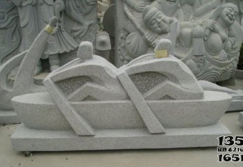 船雕塑-体育公园景区砂岩两人划船石雕
