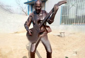弹奏人物雕塑-弹吉他的户外人物铜雕景观弹雕塑