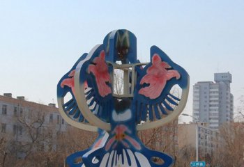 风筝雕塑-文化广场大型蓝色彩绘石雕风筝雕塑