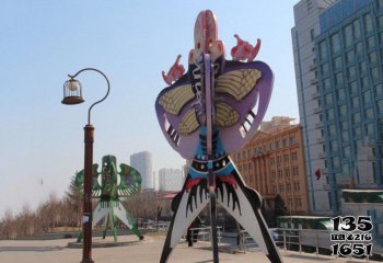风筝雕塑-城市企业门口摆放彩绘不锈钢燕子雕