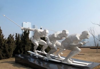 滑雪雕塑-学院操场摆放不锈钢人物滑雪雕塑