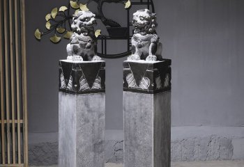 拴马柱雕塑-园林摆放狮子青石拴马柱雕塑