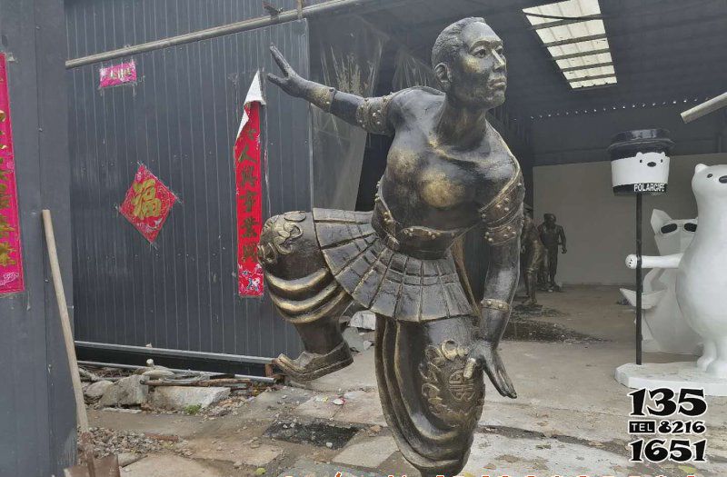 摔跤雕塑-广场草坪蒙古传统摔跤人物铜雕高清图片