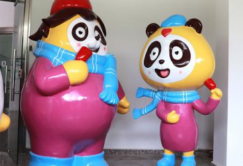 熊猫雕塑-商场室内摆放情侣打电话的玻璃钢熊猫雕塑