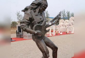 弹奏人物雕塑-弹吉他广场小品人物西方铜雕弹雕塑