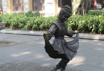 跳舞蹈雕塑-广场小女孩跳舞人物玻璃钢仿铜雕塑