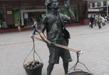 小吃雕塑-广场摆放玻璃钢叫卖水果步行街人物仿铜雕塑