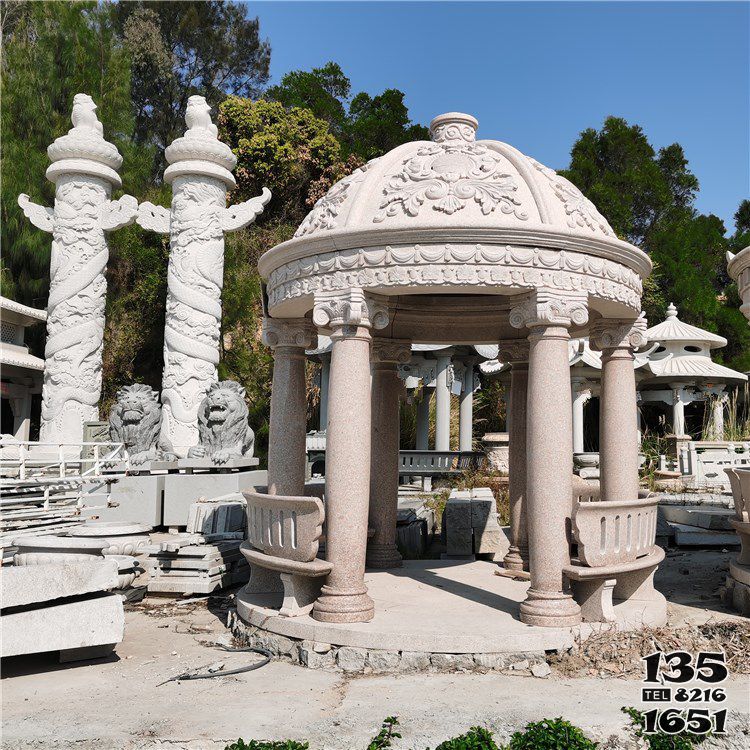 凉亭雕塑-花岗岩圆形欧式罗马柱小区花园摆放凉亭高清图片