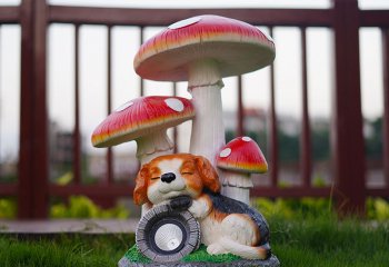 蘑菇雕塑-太阳能玻璃钢创意户外公园照明小狗蘑菇雕塑