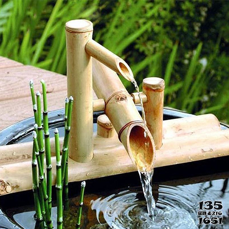 花盆雕塑-庭院创意竹子流水花盆雕塑高清图片