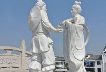 牛郎织女雕塑-花园广场摆放汉白玉古代人物牛郎织女石雕