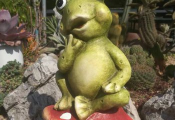 青蛙雕塑-池塘一只在思考的玻璃钢青蛙雕塑