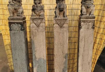 拴马柱雕塑-寺院门口摆放雕刻狮子的拴马柱
