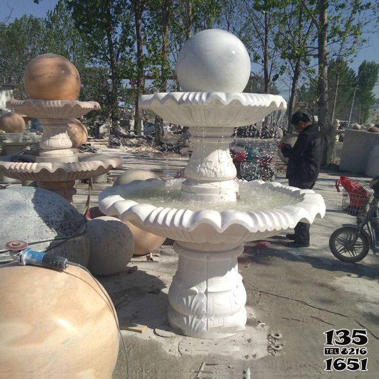 风水球雕塑-花园广场汉白玉风水球景观雕塑高清图片