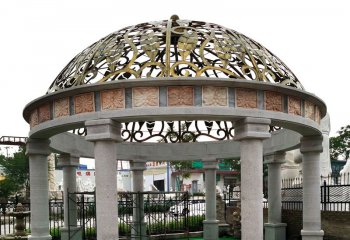 凉亭雕塑-酒店户外欧式八柱铁艺镂空圆形凉亭