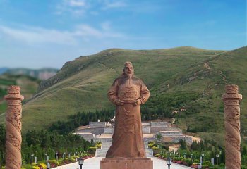 李世民雕塑-中国景区历史名人大型晚霞红砂石李世民景观雕塑