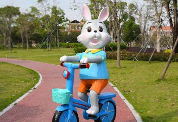 兔子雕塑-小区儿童游乐场骑车兔子玻璃钢雕塑
