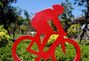 自行车雕塑-体育馆新户外剪影自行车运动人物不锈钢雕塑