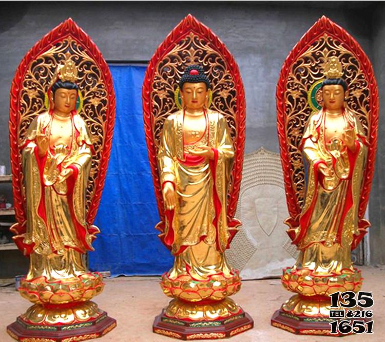 三圣雕塑-寺庙大型神佛景观玻璃钢彩绘三圣雕塑高清图片