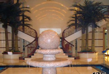 风水球雕塑-酒店室内景观晚霞红风水球喷泉石雕