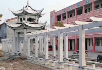 凉亭雕塑-学校操场摆放大理石长廊花架双层仿古休闲凉亭雕塑