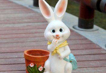 兔子雕塑-儿童乐园一只可爱的白色玻璃钢兔子雕塑