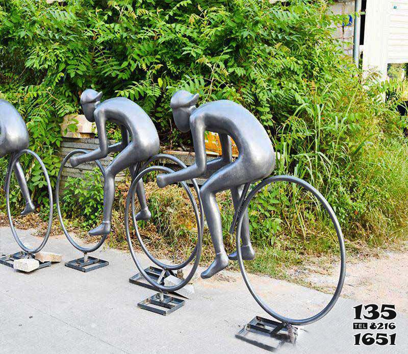 自行车雕塑-不锈钢抽象骑单车人物雕塑高清图片