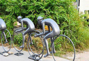 自行车雕塑-不锈钢抽象骑单车人物雕塑