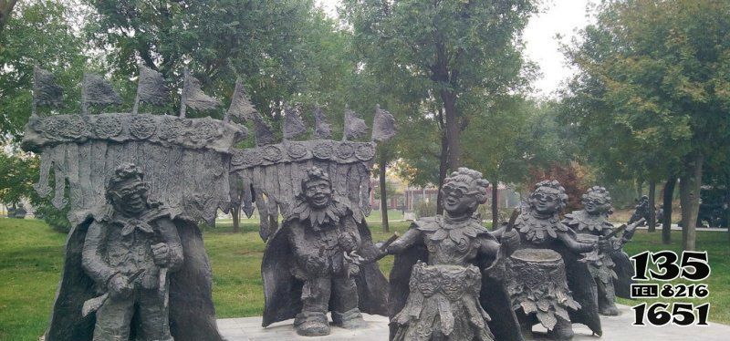 老人雕塑-公园扭秧歌的铜雕老人雕塑高清图片