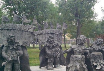 老人雕塑-公园扭秧歌的铜雕老人雕塑