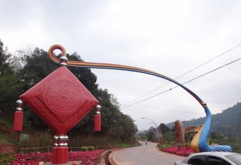 中国结雕塑-户外大型不锈钢悬空的中国结雕塑