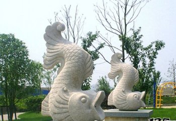 鲤鱼雕塑-街道摆放的翘尾巴的砂岩石雕创意鲤鱼雕塑