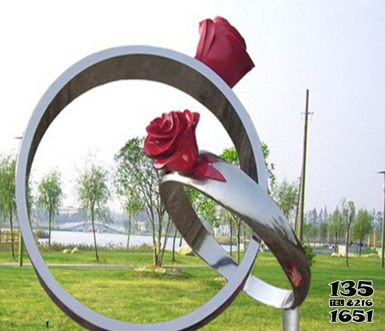 玫瑰雕塑-玫瑰戒指不锈钢表达爱情的玫瑰雕塑高清图片