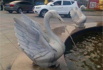 天鹅雕塑-公园池塘大理石喷水吐水天鹅雕塑