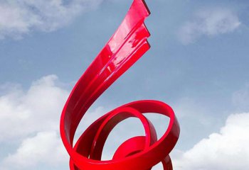 彩带雕塑-大型户外广场环绕的不锈钢国风红色彩带雕塑