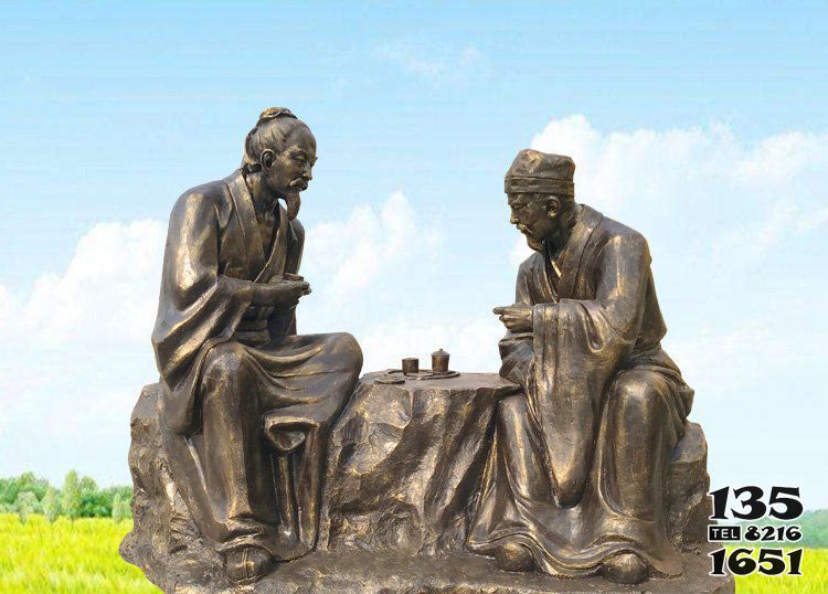 茶雕塑-广场铜雕古代人物喝茶雕塑高清图片