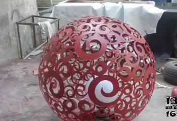 镂空球雕塑-公园不锈钢材质红色镂空球雕塑